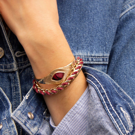 Glamorous velvet and gold-plated metal adjustable chain bracelet - red94893