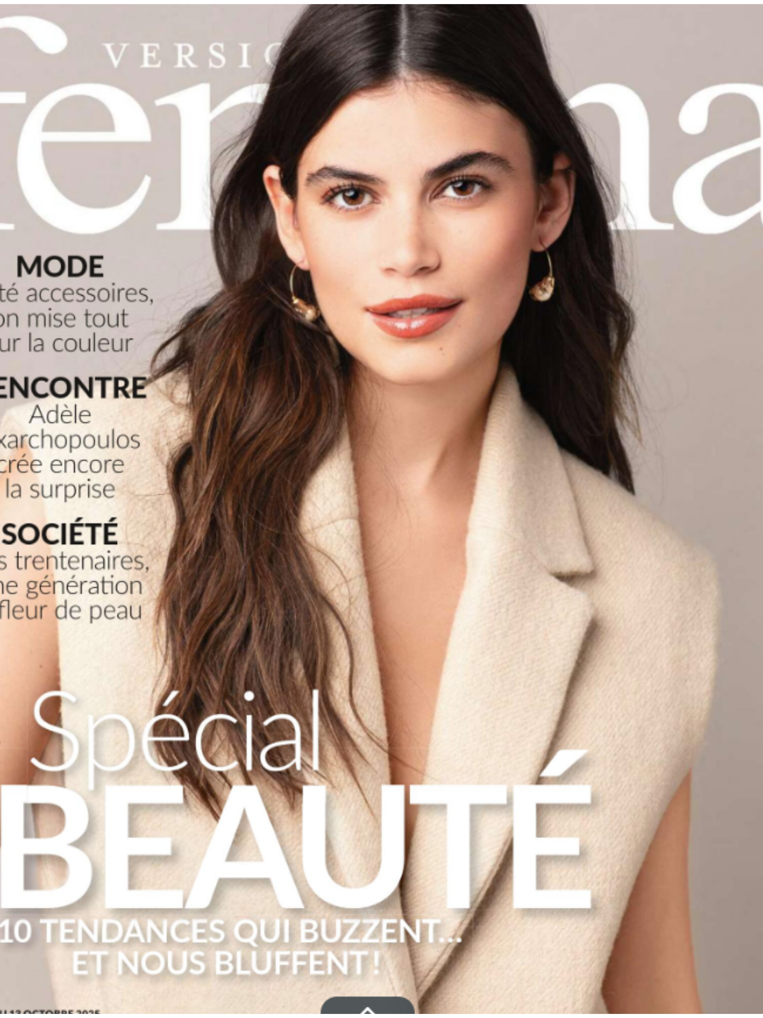 Créoles perles dorées et bracelet argent torsadé SATELLITE Paris dans Version Femina, octobre 2025
