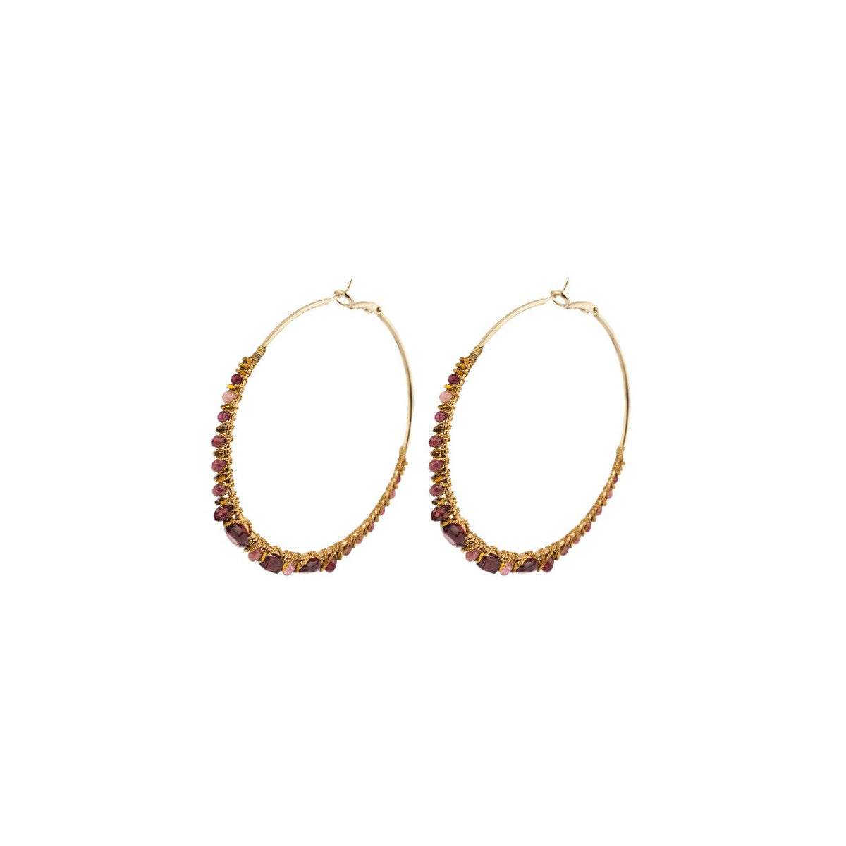 Boucles d'oreilles créoles grenat Ø 6,5 cm - Prune Grenat