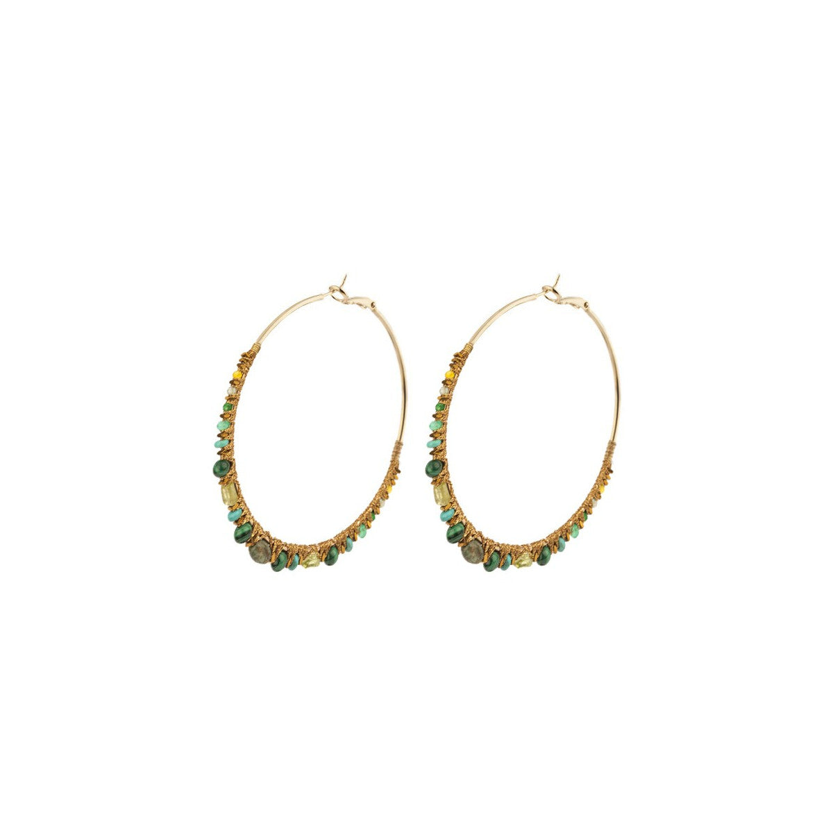 Boucles d'oreilles créoles percées mode malachite - Vert Vert
