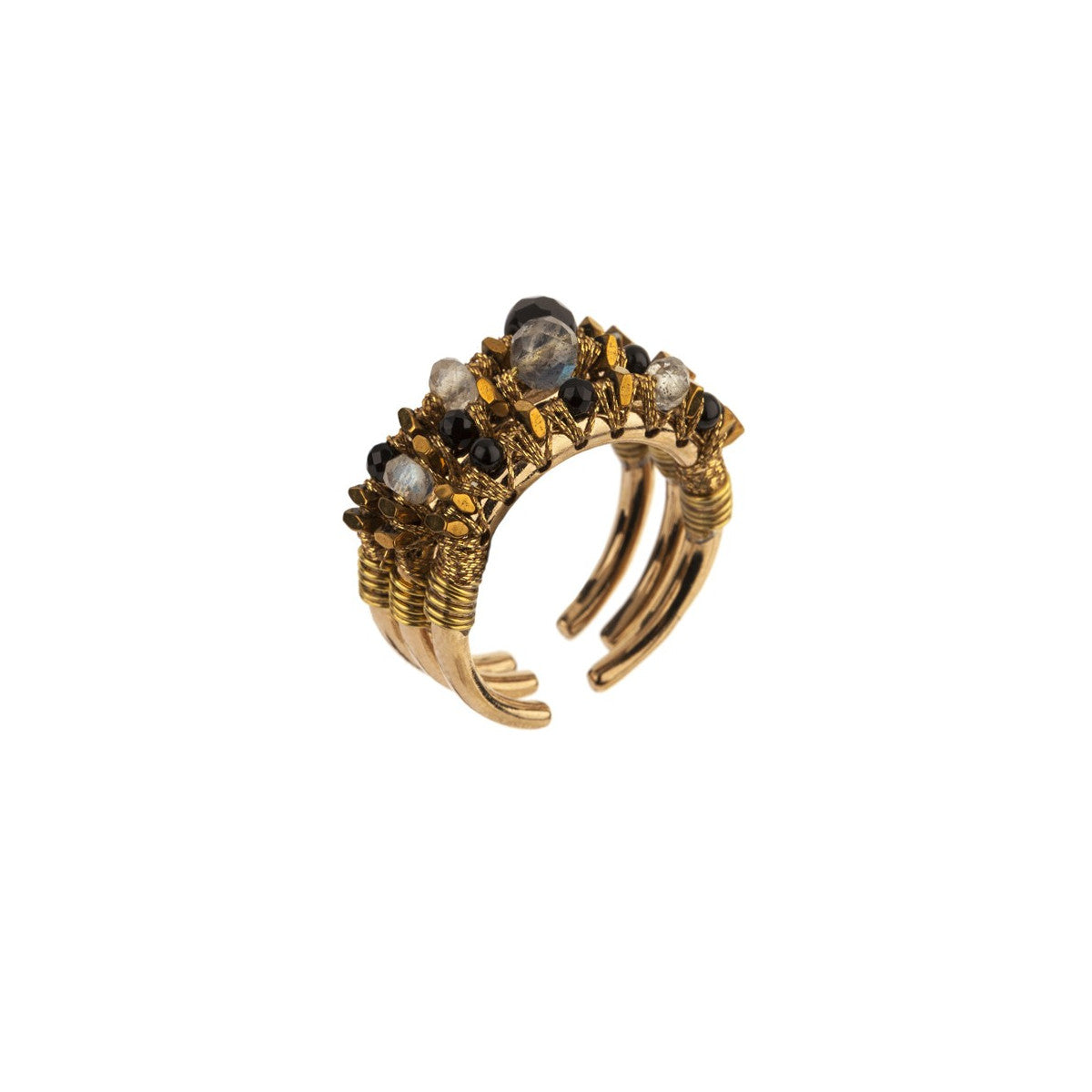 Bagues multiples rock onyx et hématite dorée - Noir Noir