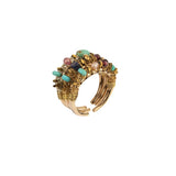 Bagues multiples glamour tourmaline et amazonite - Mauve Violet turquoise