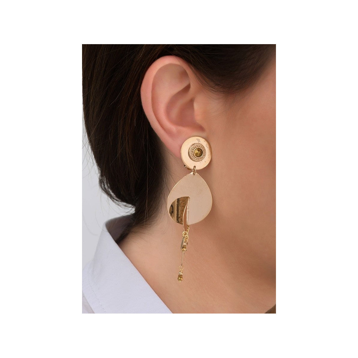 Boucles d'oreilles clips tendance métal et cristal - doré Or