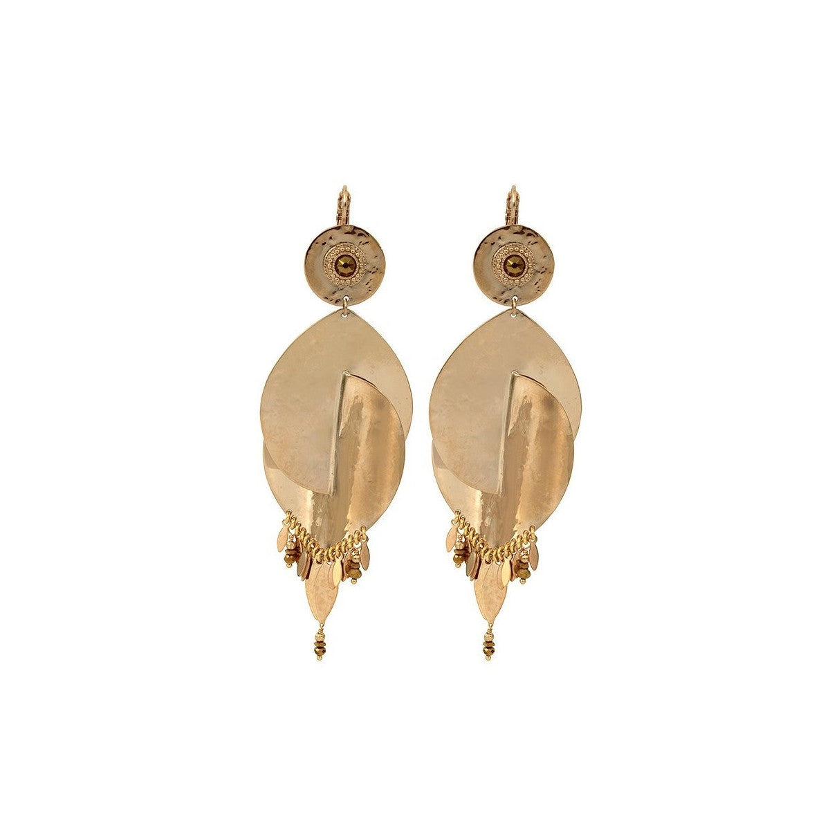 Boucles d'oreilles dormeuses mode métal et cristal - doré Or