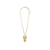Collier sautoir tendance métal et pyrite - doré Or