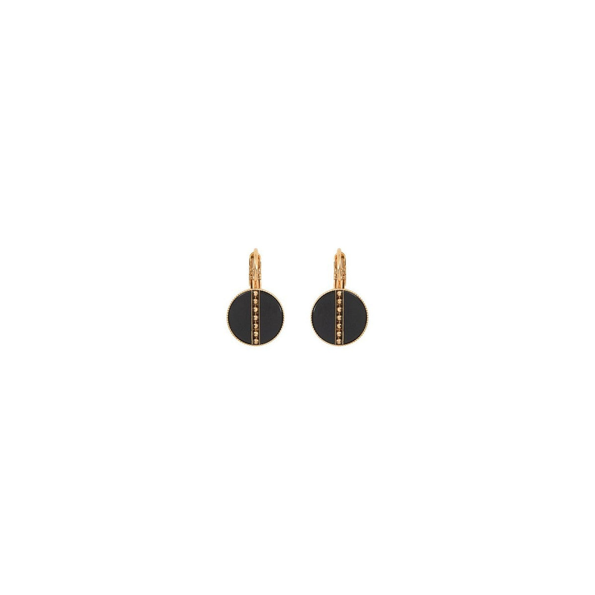 Boucles d'oreilles dormeuses élégantes nacre et métal - noir Noir or