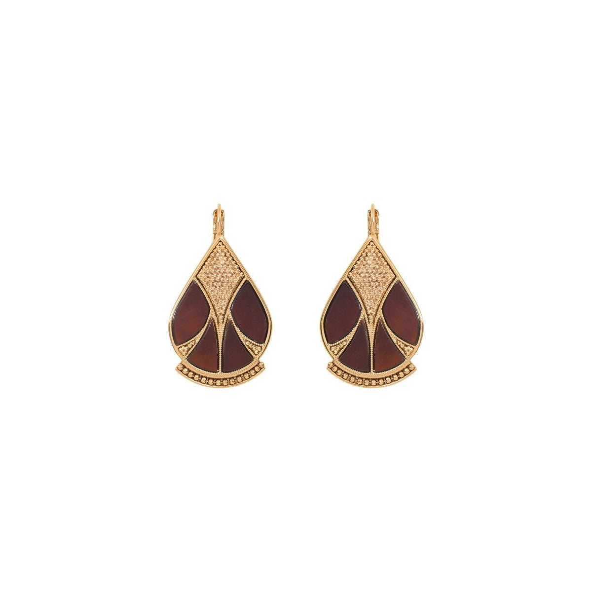 Boucles d'oreilles dormeuses nacre et métal - noir Noir or