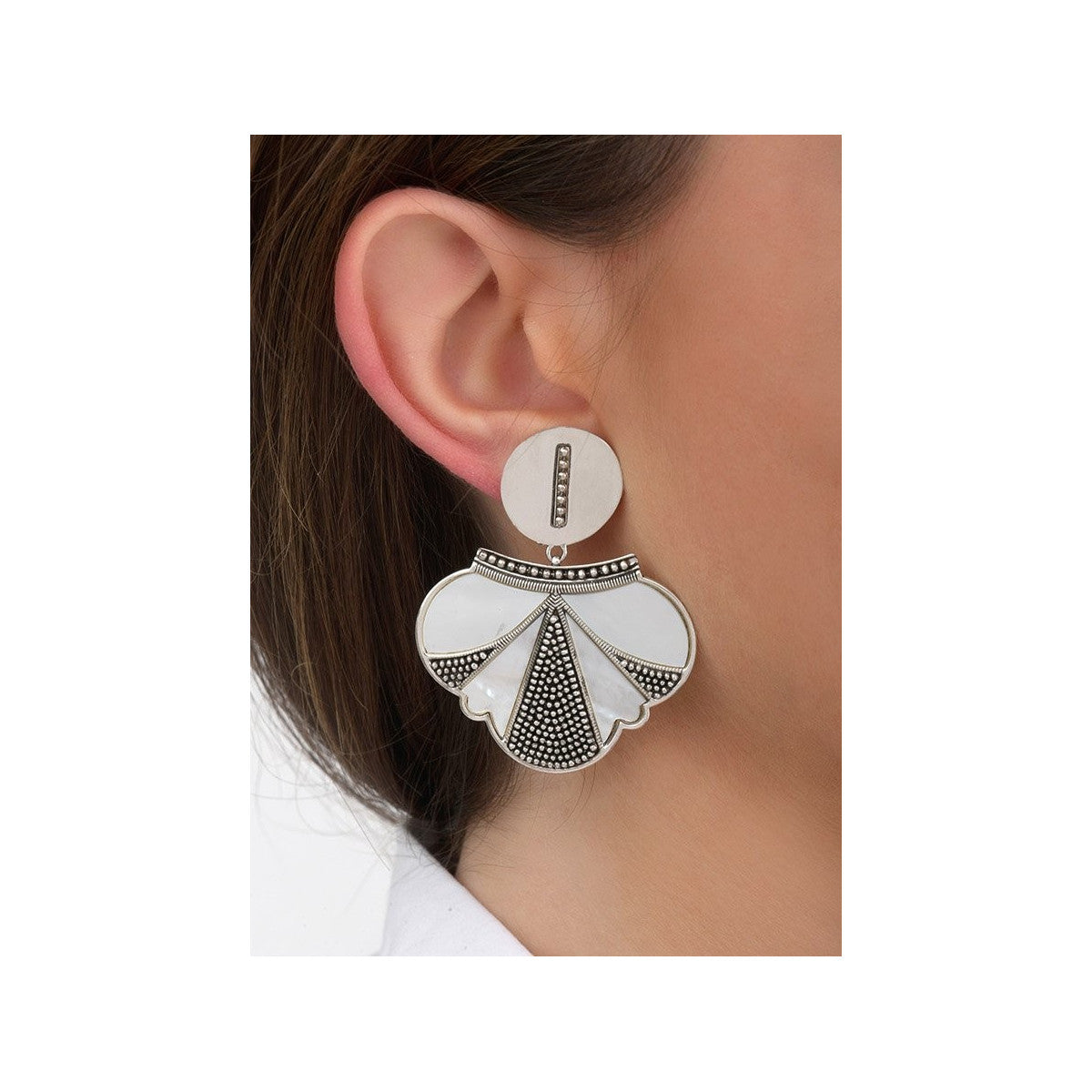 Boucles d'oreilles clips métal et nacre - blanc Blanc argent