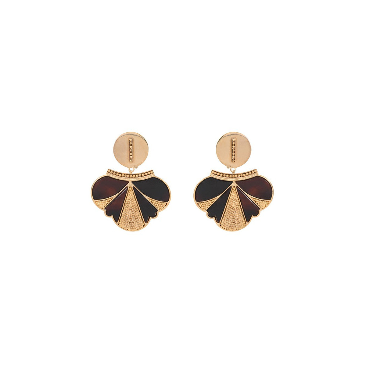 Boucles d'oreilles clips rock métal et nacre - noir Noir or