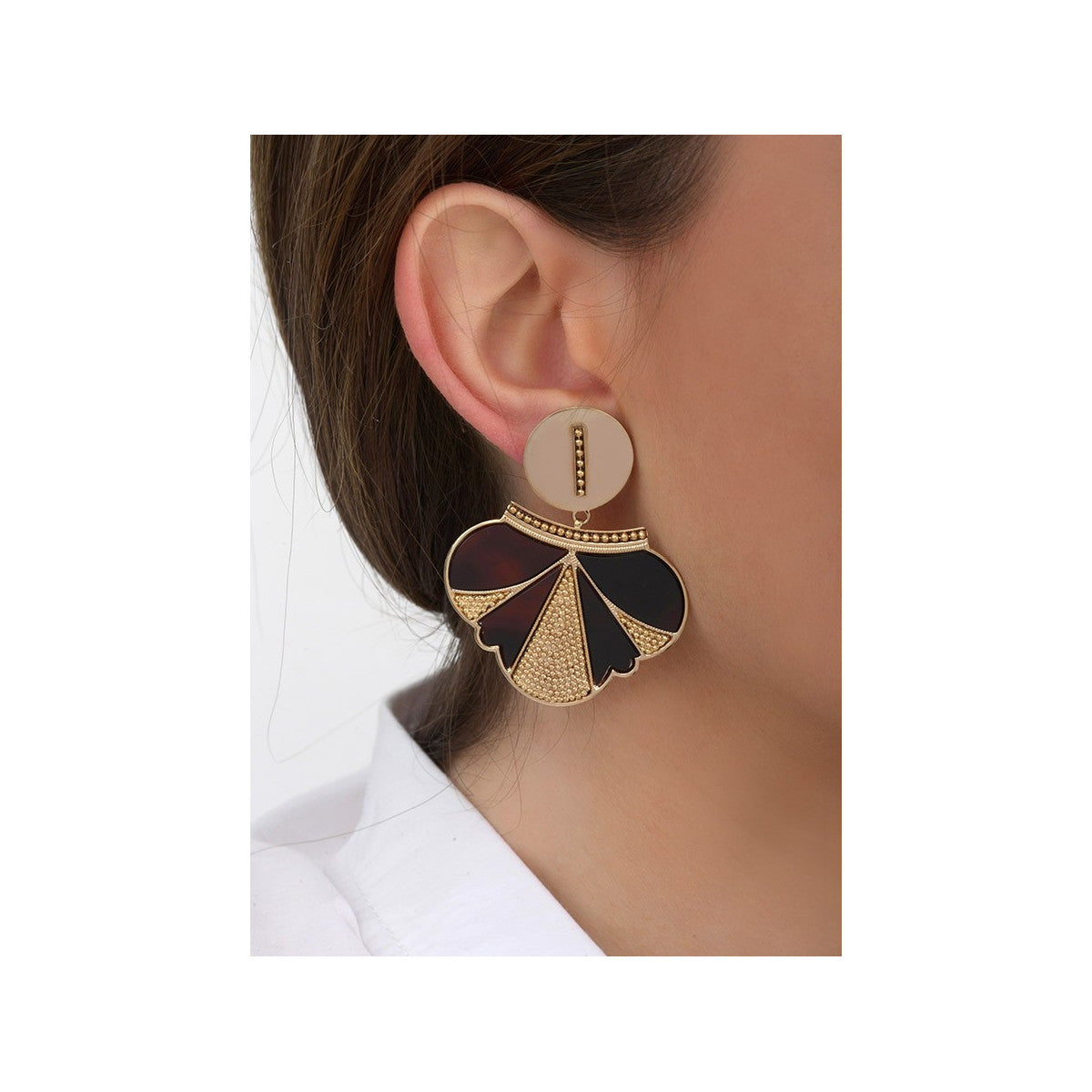 Boucles d'oreilles clips rock métal et nacre - noir Noir or