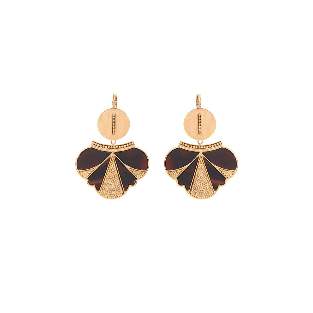 Boucles d'oreilles dormeuses rock métal et nacre - noir Noir or