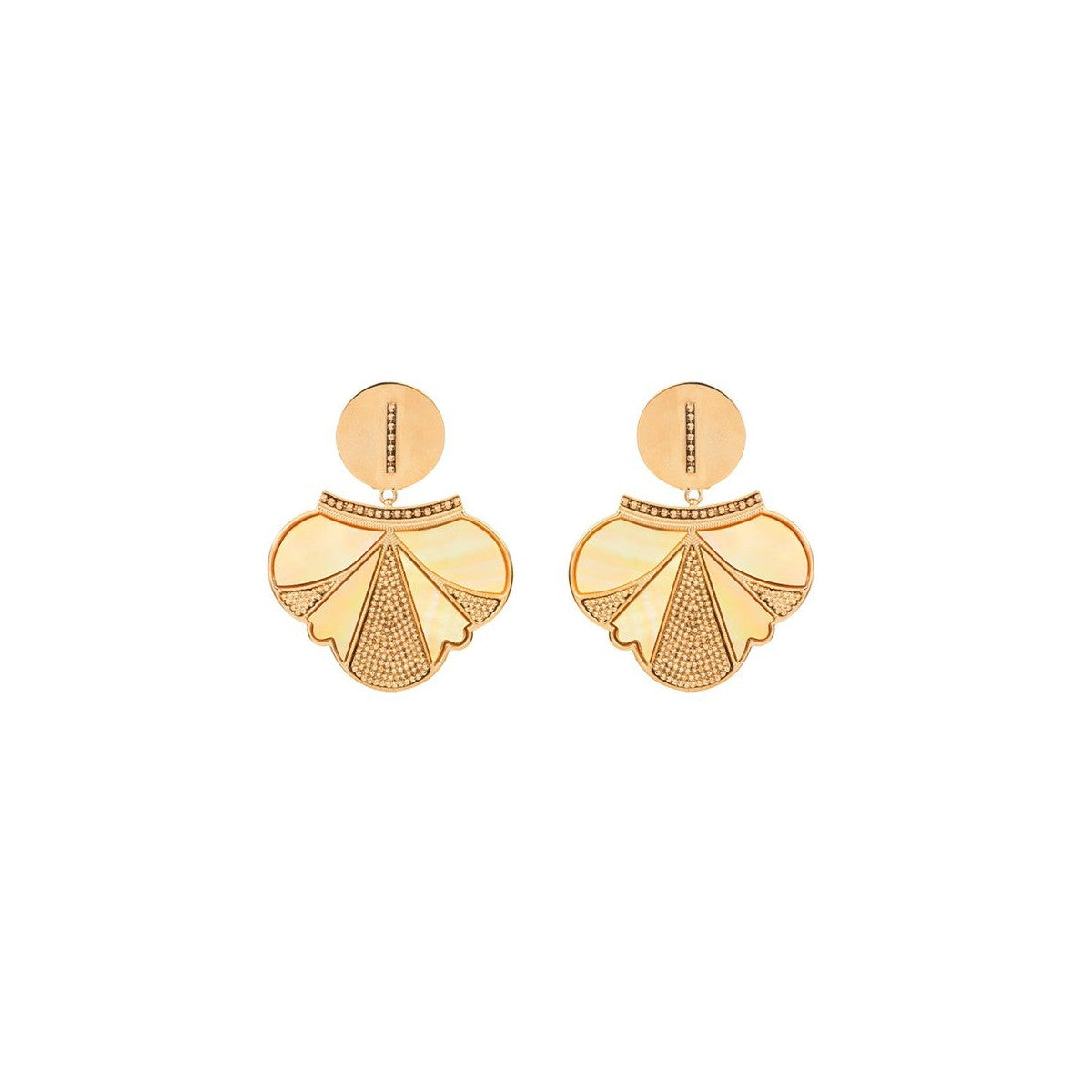 Boucles d'oreilles percées douces métal et nacre - jaune Jaune or