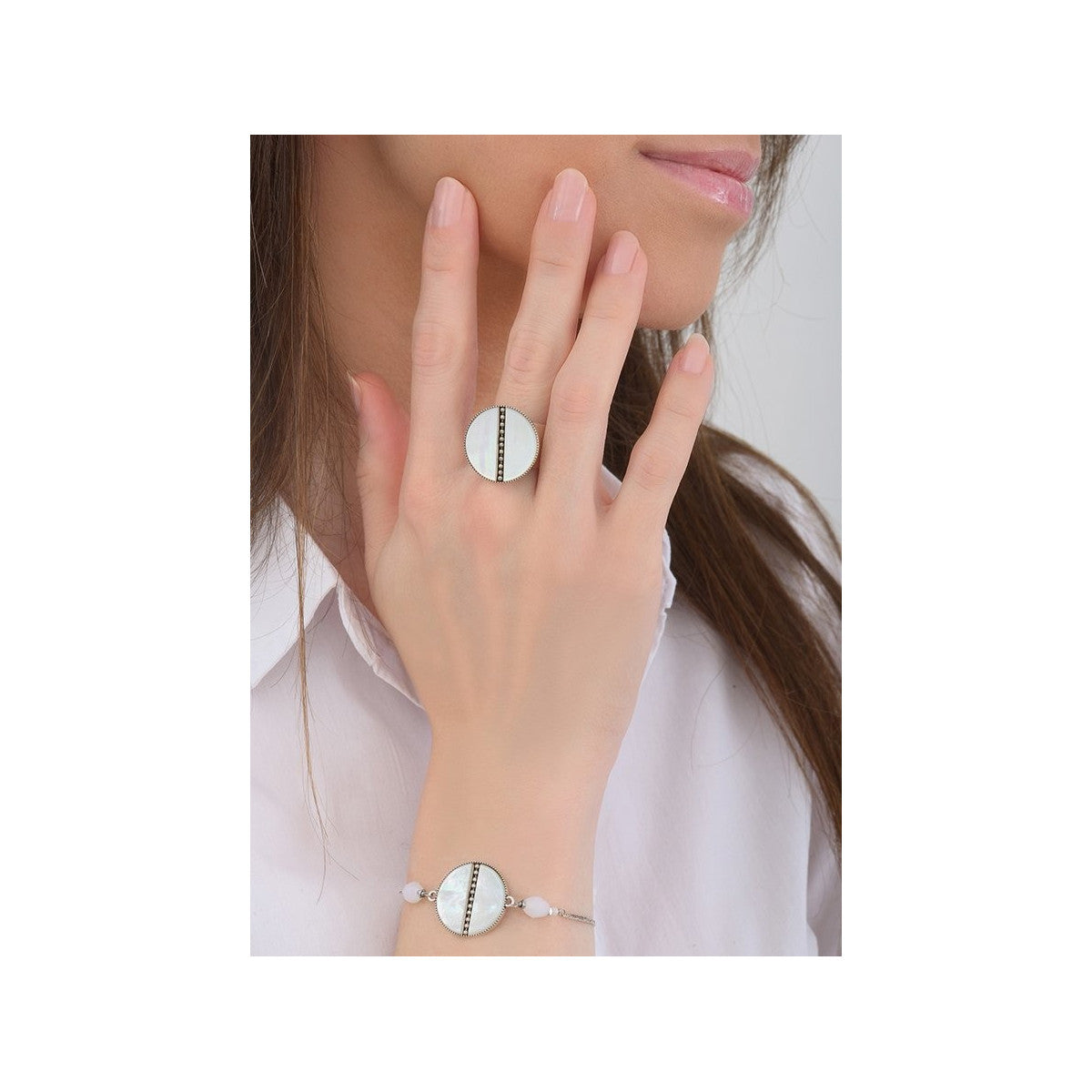 Bracelet souple délicat nacre et perles du Japon - blanc Blanc argent