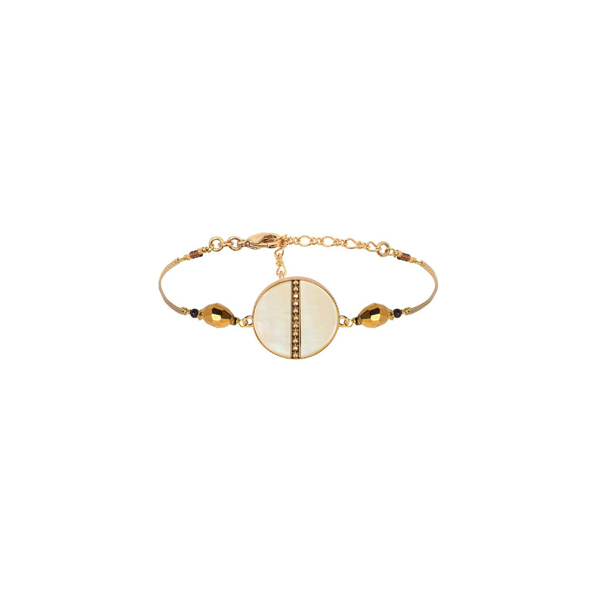 Bracelet souple nacre et perles du Japon - jaune Jaune or