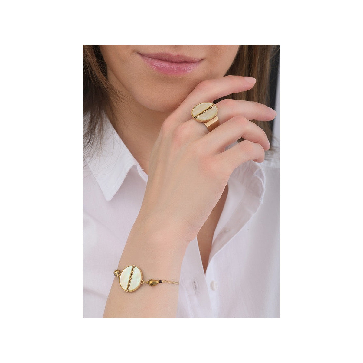 Bracelet souple nacre et perles du Japon - jaune Jaune or