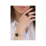 Bracelet souple nacre noire et œil de taureau - noir Noir or