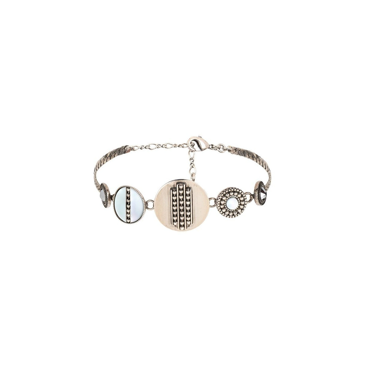 Bracelet souple bohème nacre et cristal - blanc Blanc argent