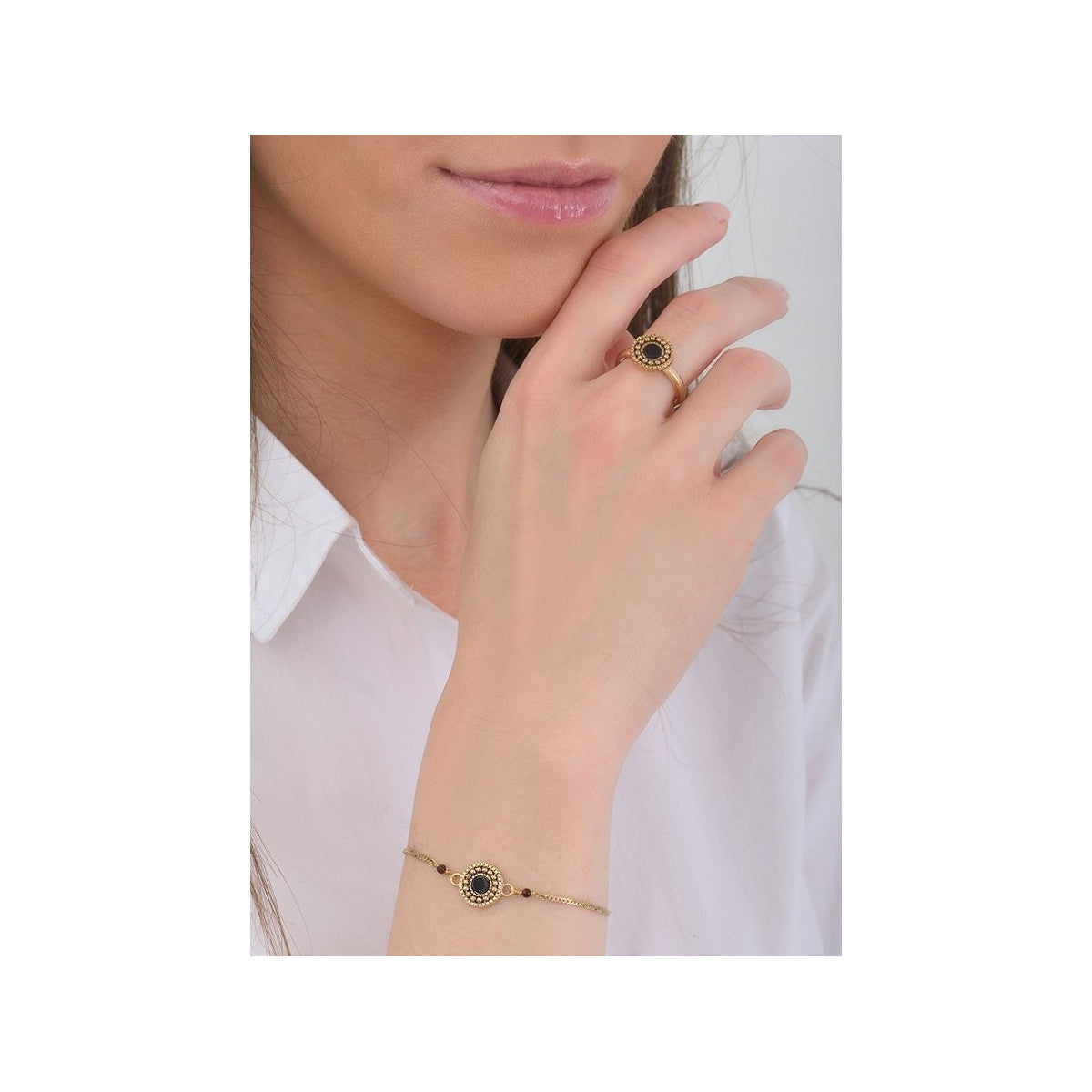 Bracelet souple chic nacre et perles du Japon - noir Noir or