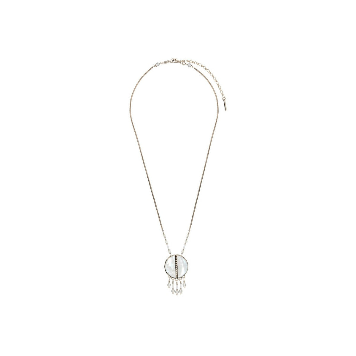 Collier pendentif féminin nacre et cristal de roche - blanc Blanc argent