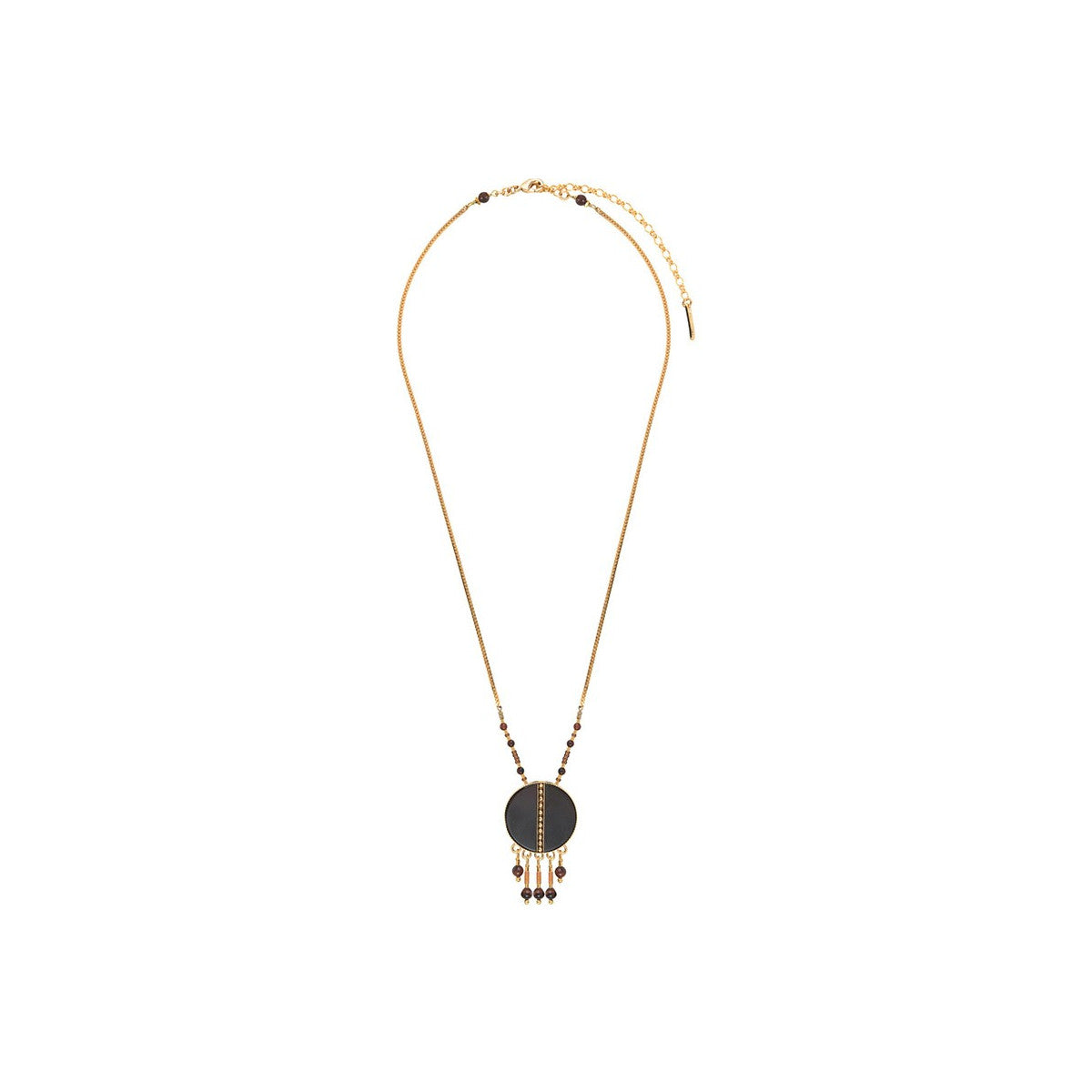 Collier pendentif mystérieux nacre et quartz - noir Noir or