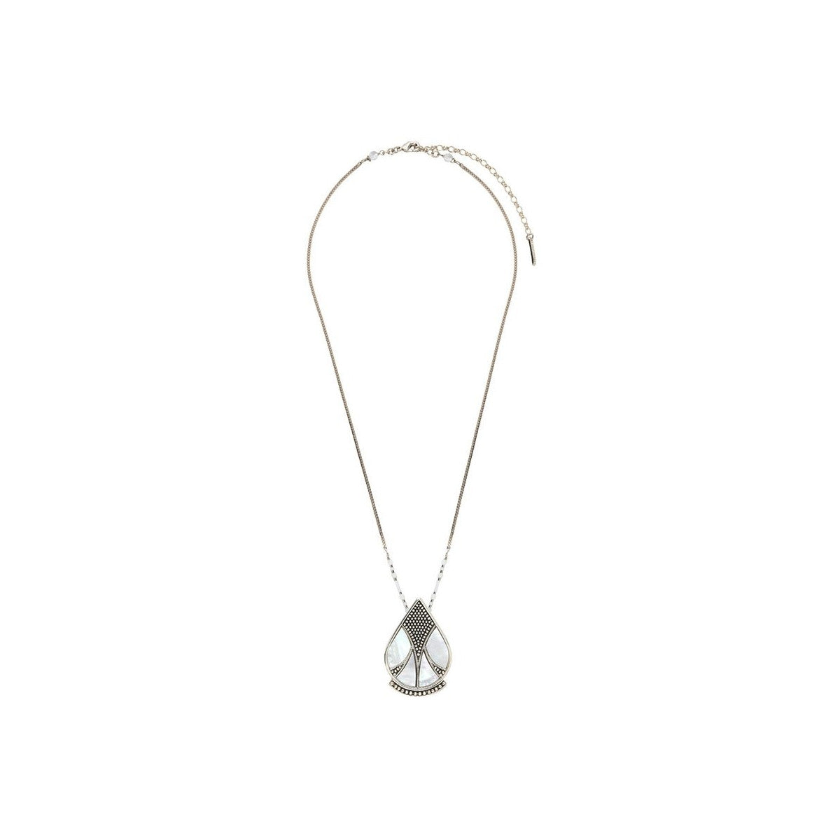 Collier pendentif bohème chic nacre et cristal de roche - blanc Blanc argent
