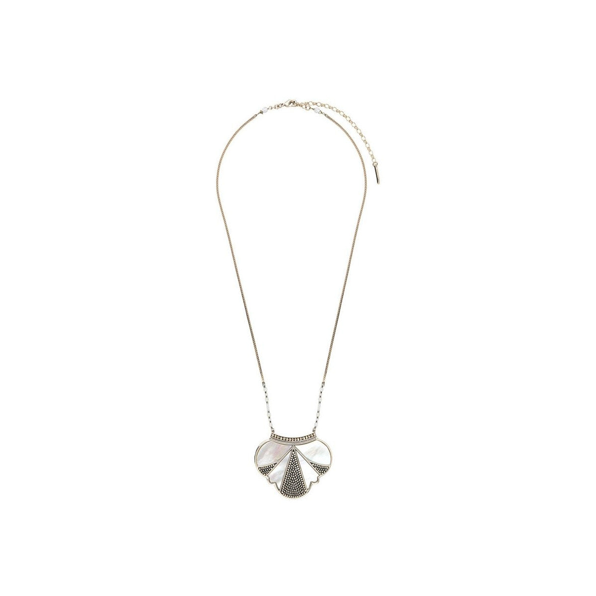 Collier pendentif romantique nacre et cristal de roche - blanc Blanc argent