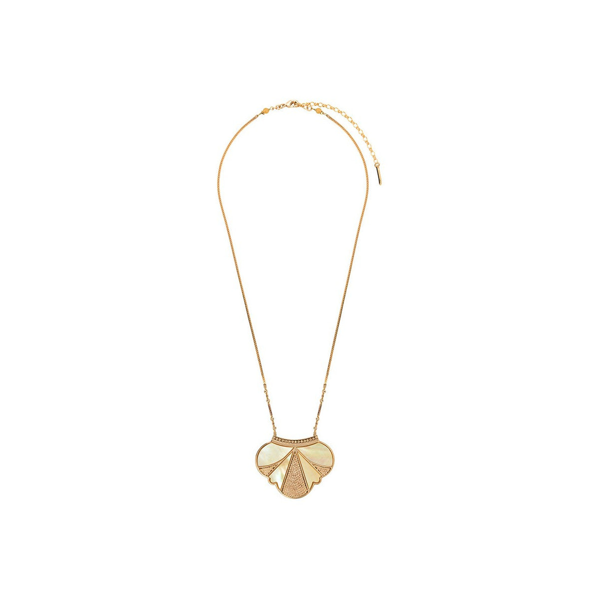Collier pendentif glamour nacre et jade - jaune Jaune or