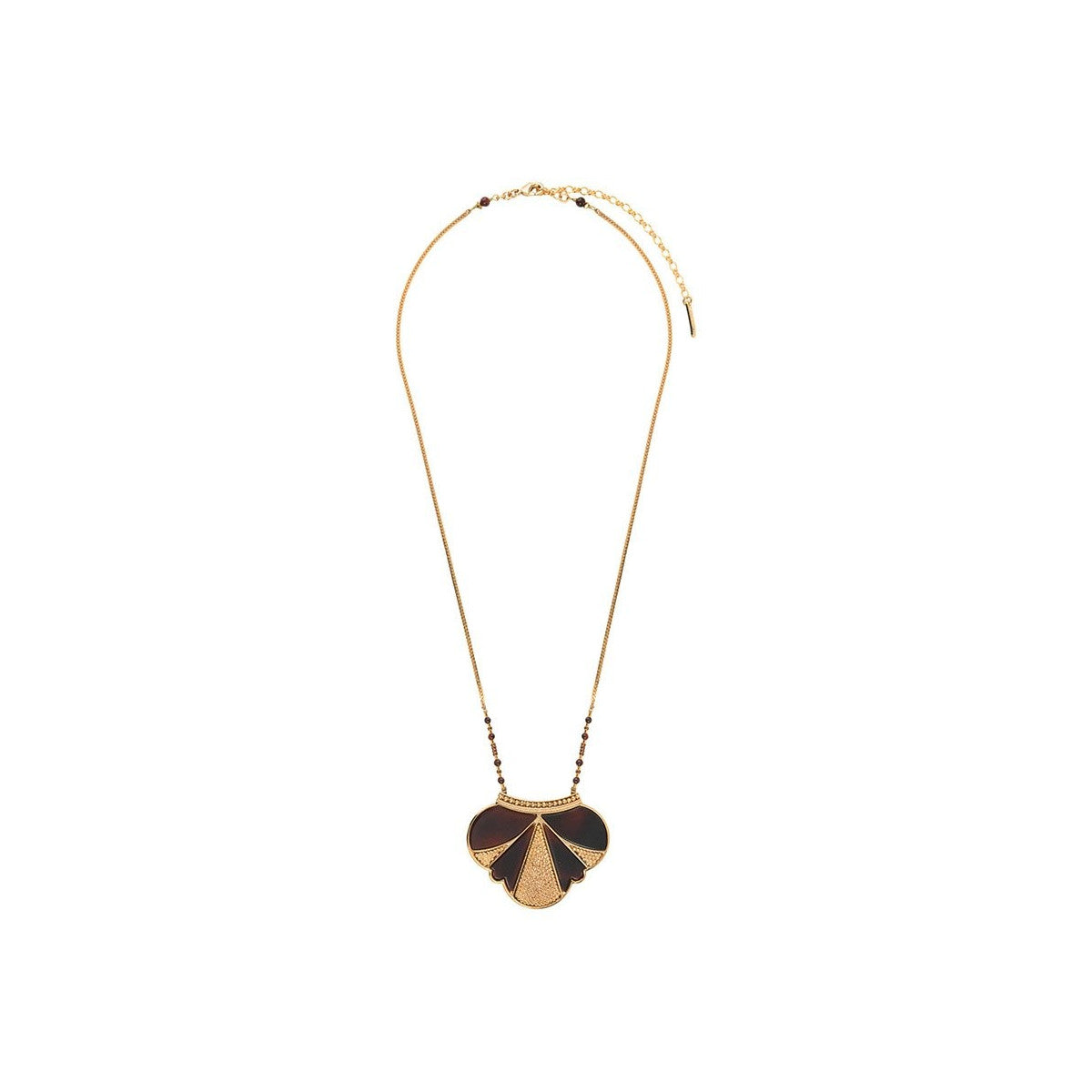 Collier pendentif rock nacre et quartz - noir Noir or