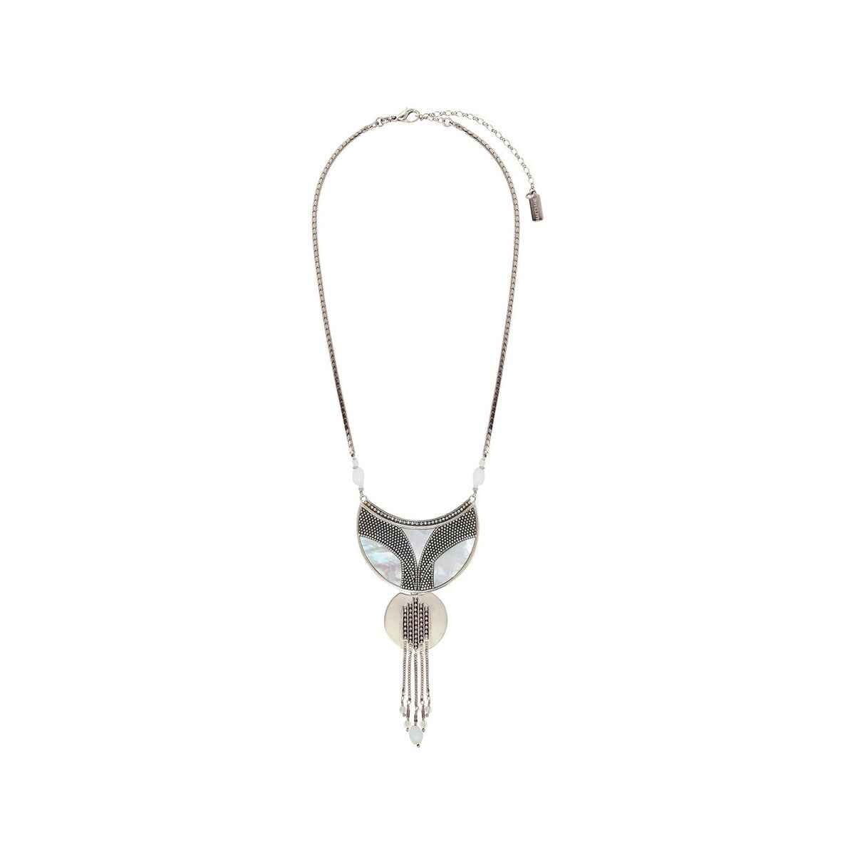 Collier plastron tendance nacre et cristal de roche - blanc Blanc argent