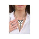 Collier plastron tendance nacre et cristal de roche - blanc Blanc argent