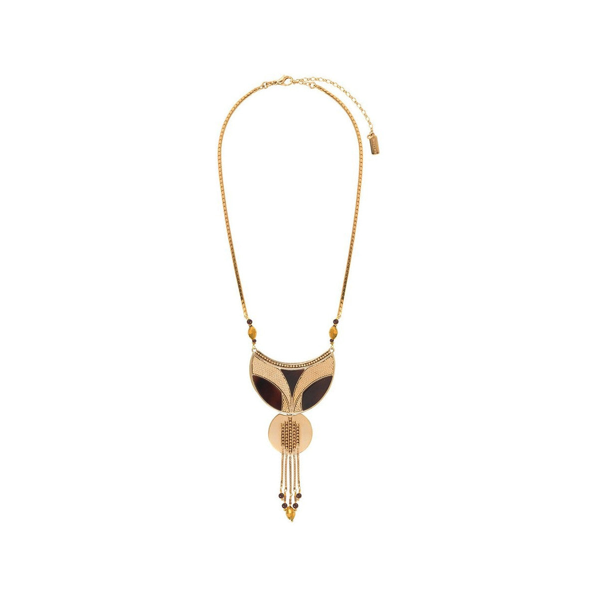 Collier plastron moderne nacre et quartz - noir Noir or