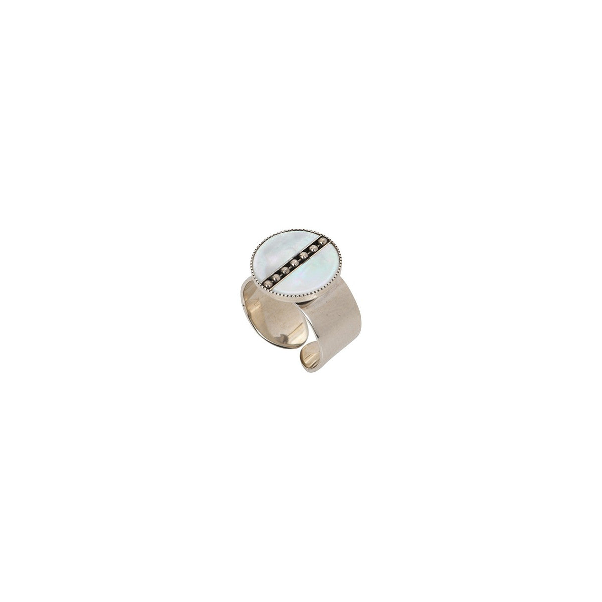 Bague féminine ajustable nacre et métal - blanc Blanc argent