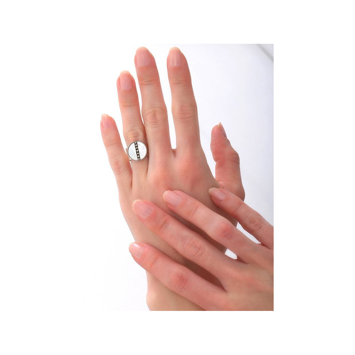 Bague féminine ajustable nacre et métal - blanc Blanc argent