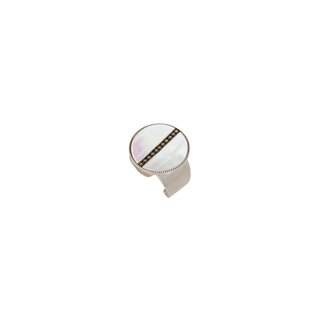 Bague large moderne ajustable nacre et métal - blanc Blanc argent