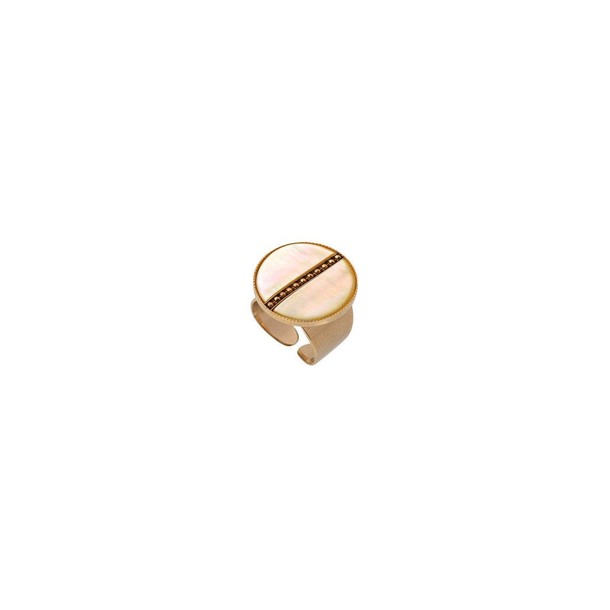 Bague large précieuse ajustable nacre et métal - jaune Jaune or