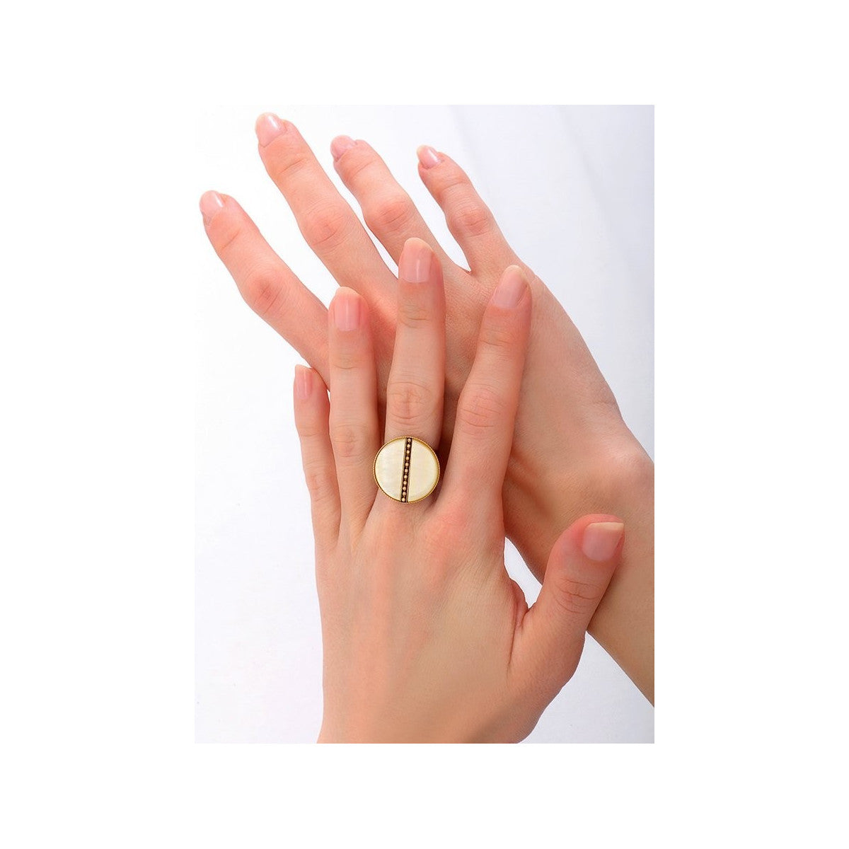 Bague large précieuse ajustable nacre et métal - jaune Jaune or