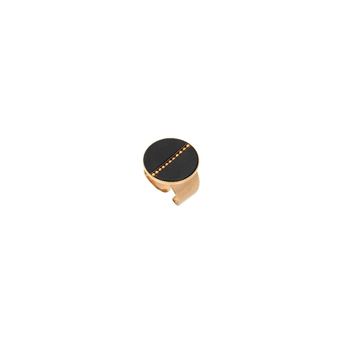 Bague large ajustable nacre noire et métal doré - noir Noir or