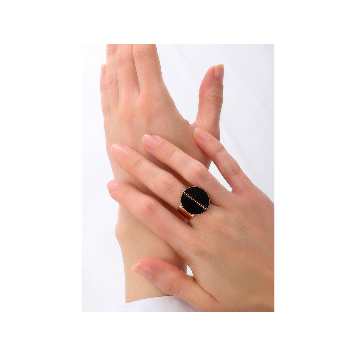 Bague large ajustable nacre noire et métal doré - noir Noir or
