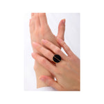 Bague large ajustable nacre noire et métal doré - noir Noir or