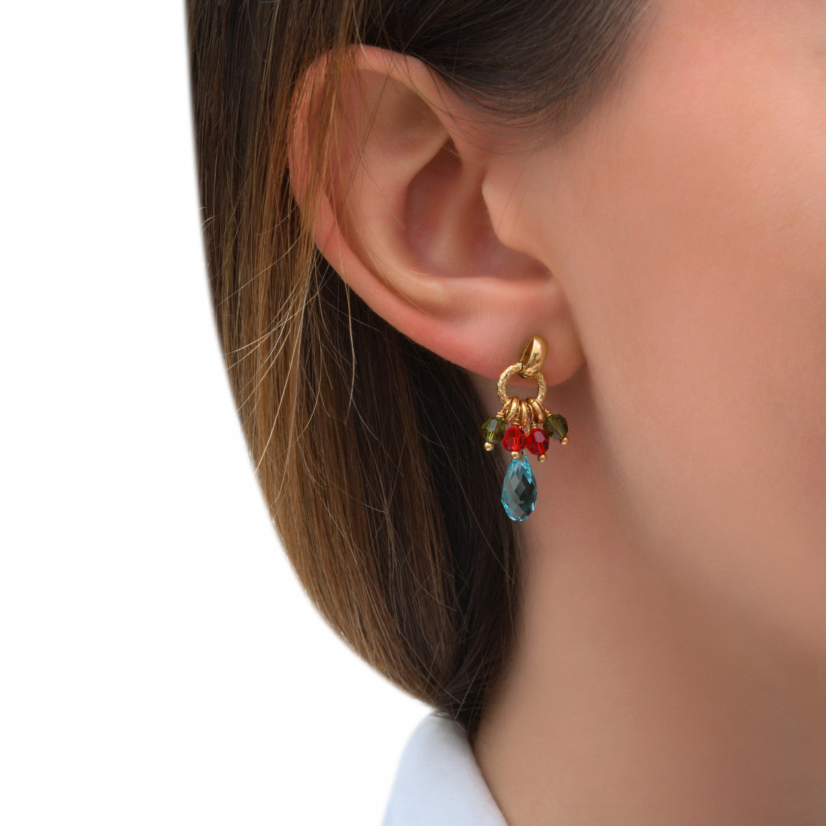 Boucles d'oreilles percées modernes perles cristal - multicolore Multi