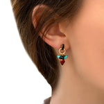 Boucles d'oreilles percées fantaisies grenat turquoise et onyx - rouge Rouge turquoise