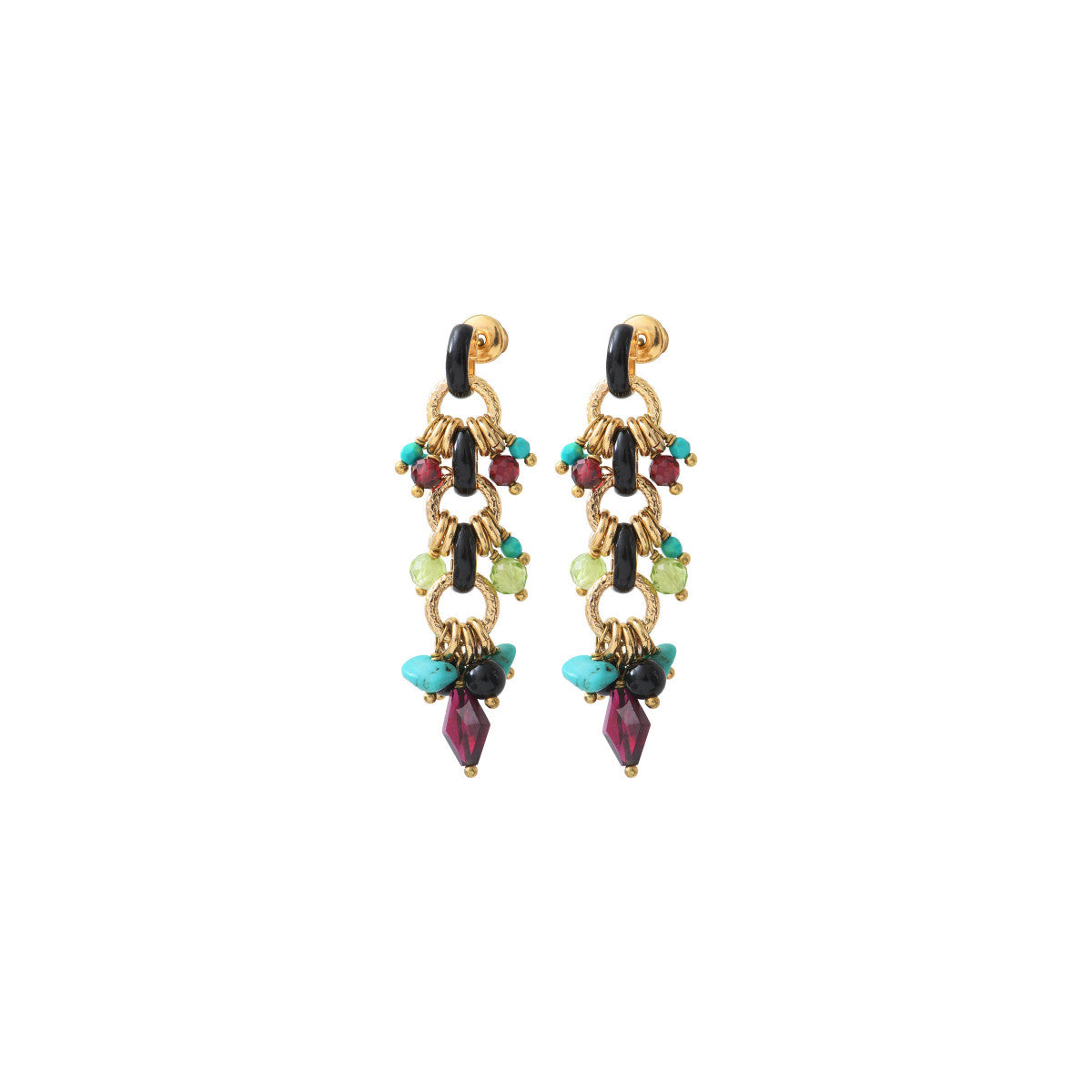 Boucles d'oreilles percées audacieuses grenat onyx et turquoise - rouge Rouge turquoise