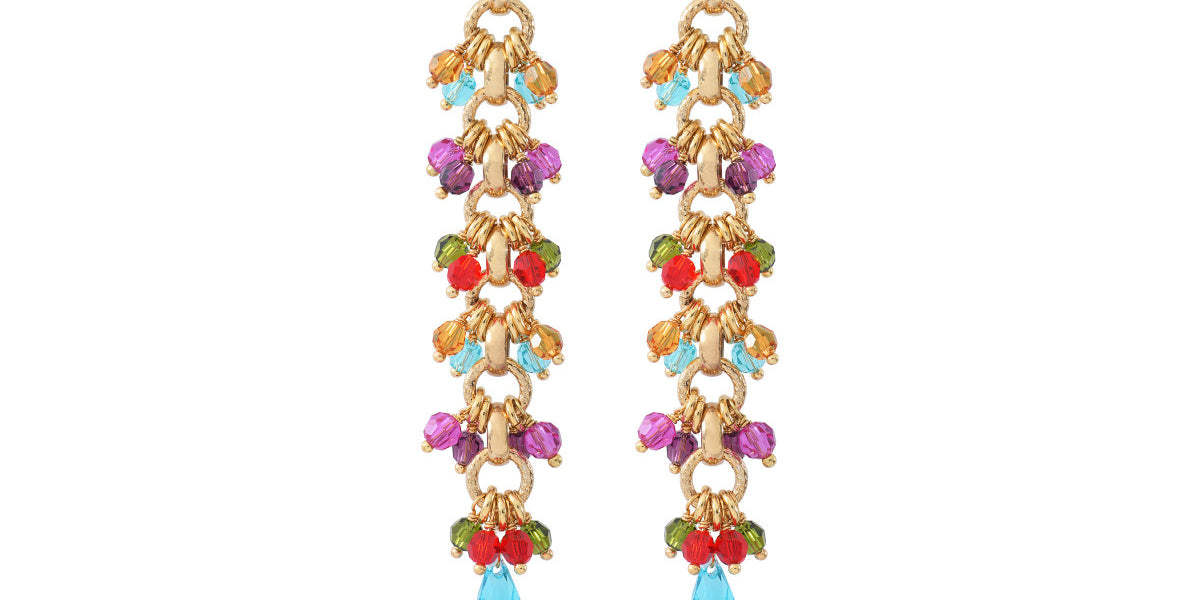 Boucles d'oreilles percées tendances perles cristal - multicolore Multi
