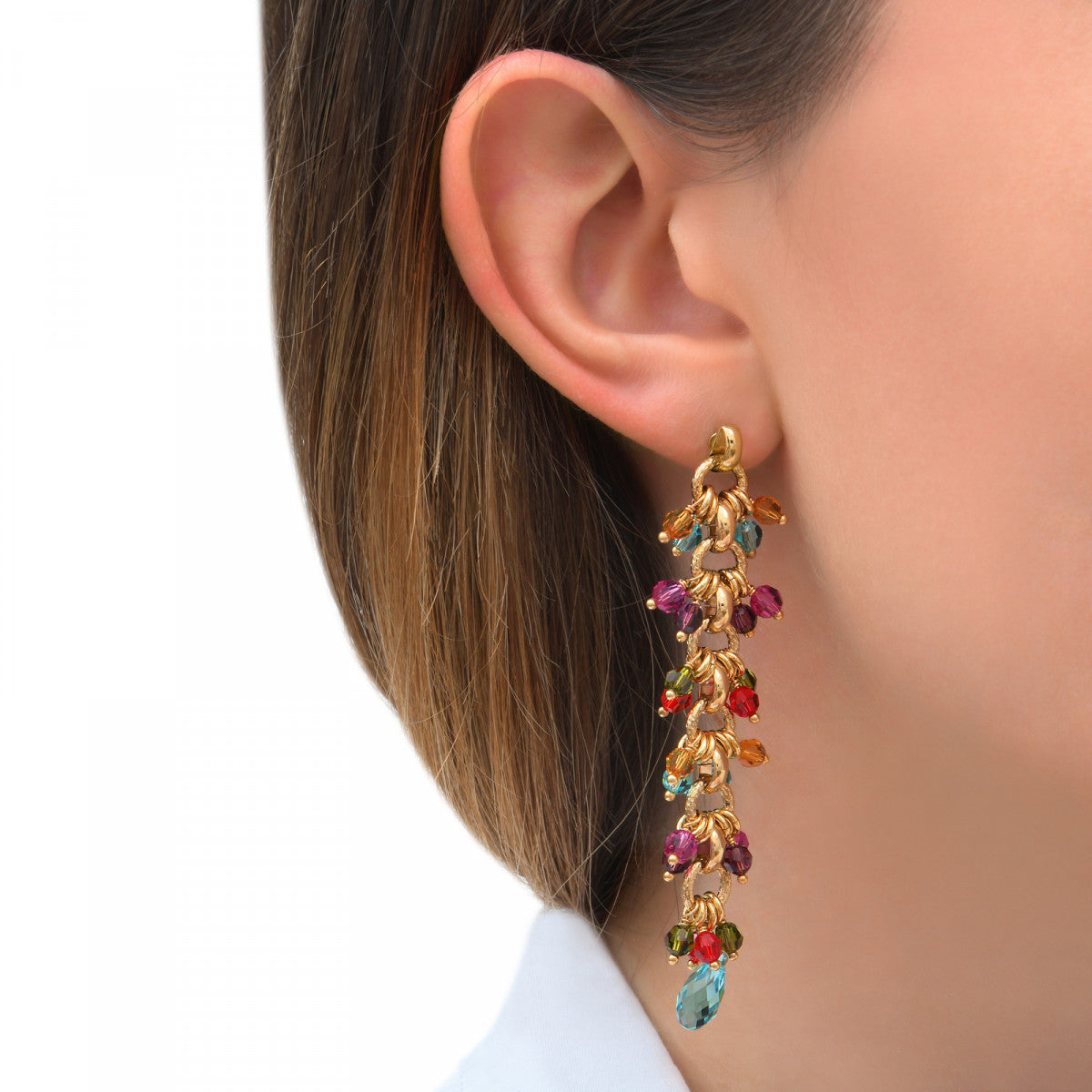 Boucles d'oreilles percées tendances perles cristal - multicolore Multi