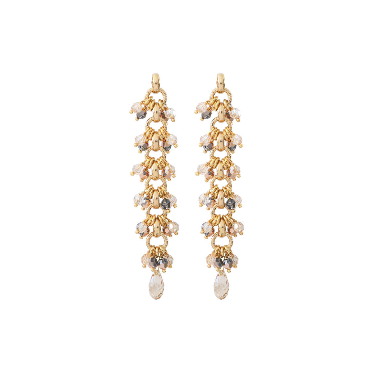 Boucles d'oreilles percées habillées perles cristal - doré Dore