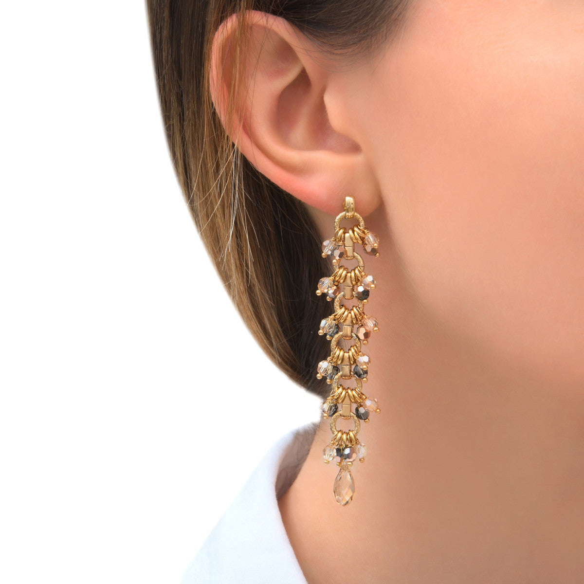 Boucles d'oreilles percées habillées perles cristal - doré Dore
