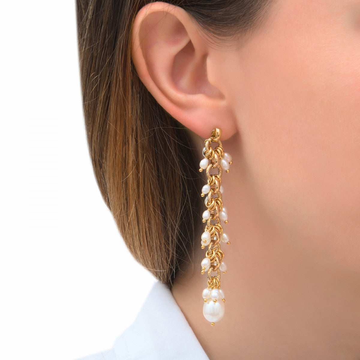 Boucles d'oreilles percées romantiques perles de rivière - blanc Perles