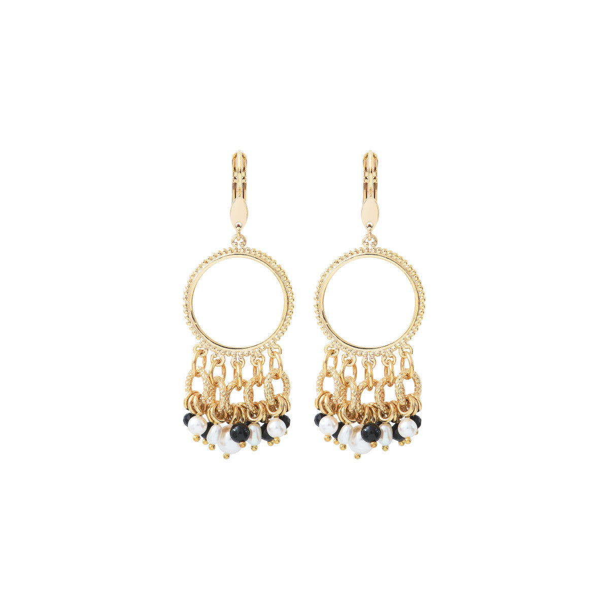 Boucles d'oreilles dormeuses graphiques perles de rivière et onyx - noir Noir blanc