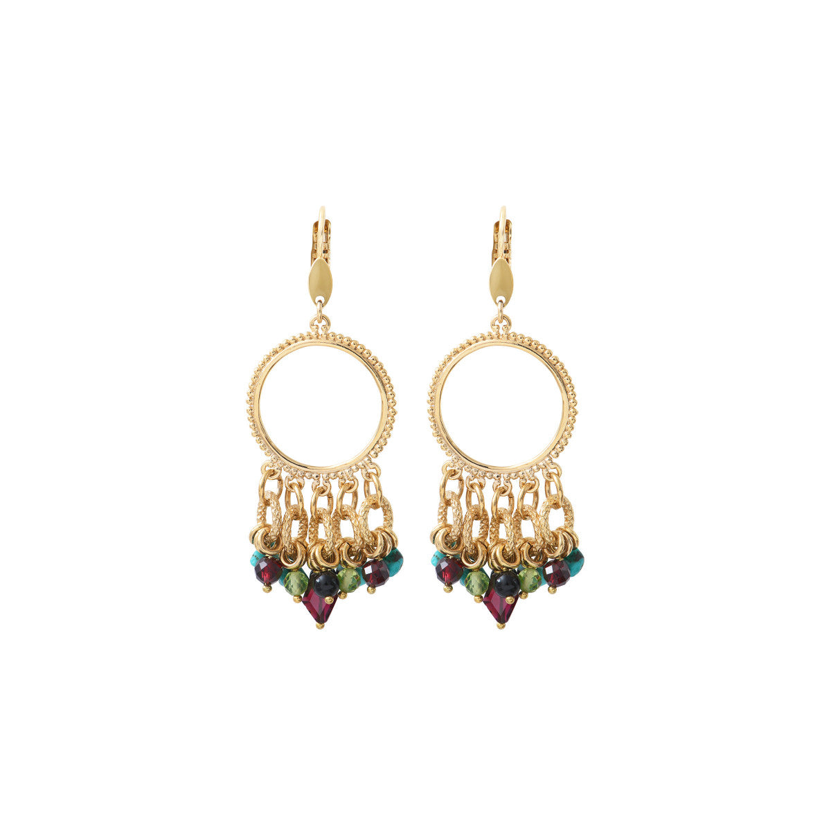 Boucles d'oreilles dormeuses arty grenat et turquoise - rouge Rouge turquoise