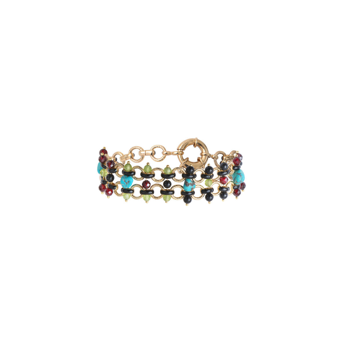 Bracelet souple audacieux turquoise grenat et onyx - bleu Rouge turquoise